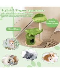 38 Inch Cute Cat Tree for Indoor Cats with Fully Wrapped Sisal Scratching Posts-Green