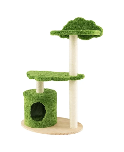 38 Inch Cute Cat Tree for Indoor Cats with Fully Wrapped Sisal Scratching Posts-Green