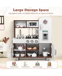 Vebreda Kids Kitchen Playset with Realistic Sounds and Lights-Brown & White