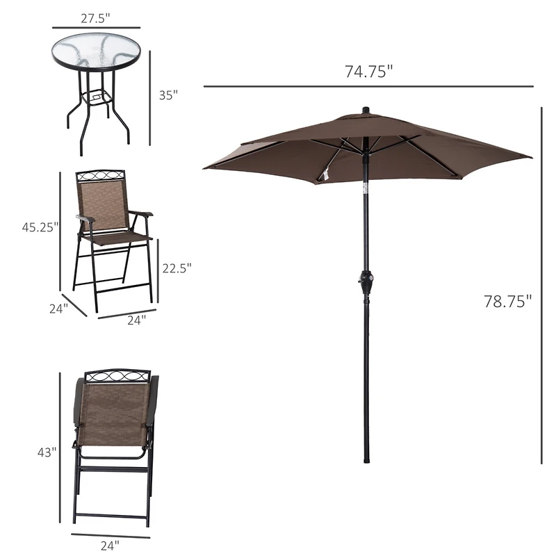 4-Piece Patio Dining Set with Folding Chairs and Adjustable Umbrella