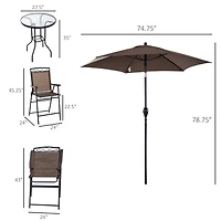 4-Piece Patio Dining Set with Folding Chairs and Adjustable Umbrella