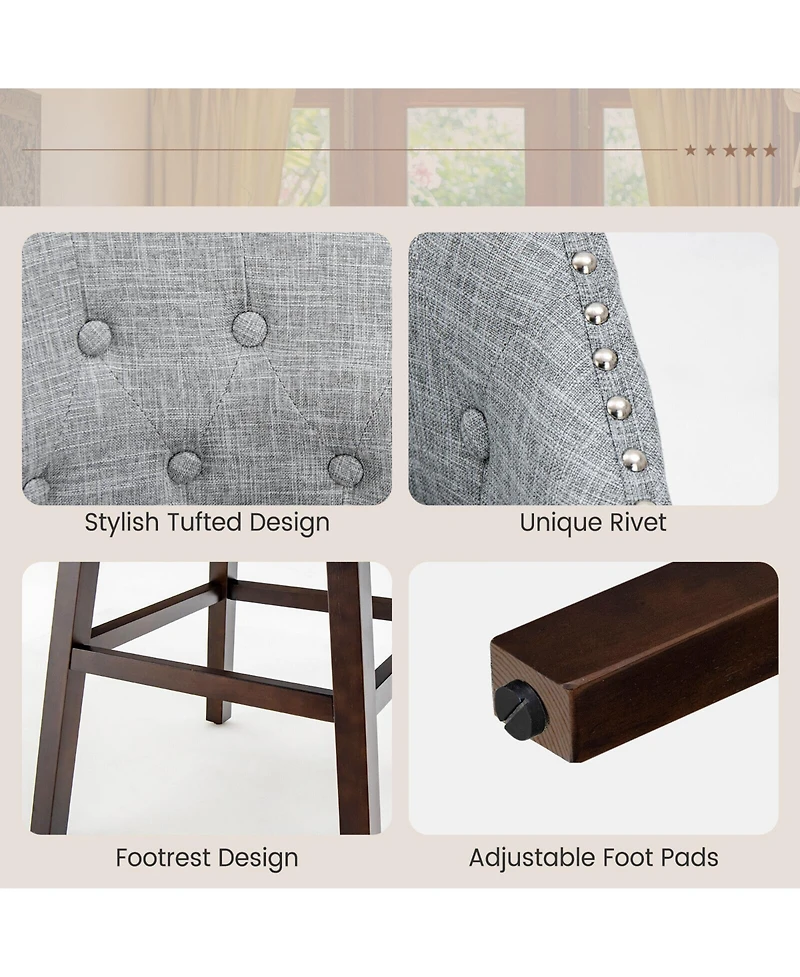 Skonyon Set of 2 Swivel Bar Stools with Rubber Wood Legs and Padded Back