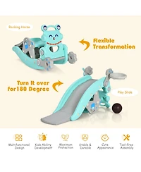 Vebreda 4-in-1 Rocking Horse and Slide Set for Kids-Blue