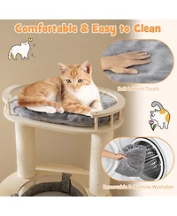 5-level Wooden Cat Tree with Padded Perch Non-woven Hammock-Gray