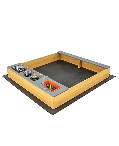 Wooden Sandbox Kids Sand Pit with Kitchen Playset Accessories for 3-8 Years Old