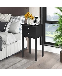 Sugift Side Table End Accent Table with 2 Drawers-White