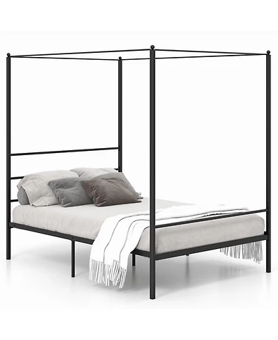 Twin Size Metal Canopy Bed Frame with Slat Support-Twin Size