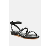 Flippity Studded Ankle Strap Flat Sandals