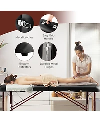 Sugift Folding Massage Table with Height-adjustable Beech Wood Frame-Black
