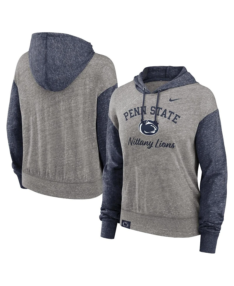 Nike Women's Heather Gray/Navy Penn State Nittany Lions Blitz Color Block Legacy Pullover Hoodie