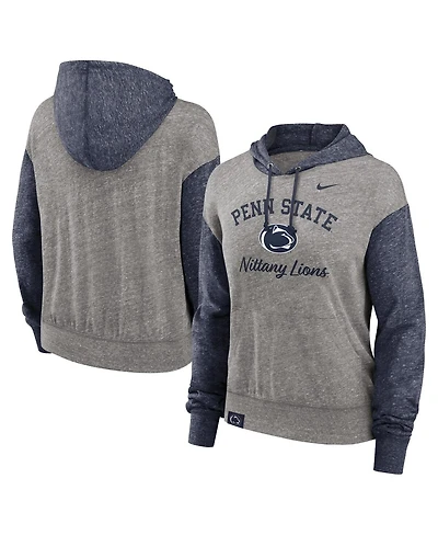 Nike Women's Heather Gray/Navy Penn State Nittany Lions Blitz Color Block Legacy Pullover Hoodie