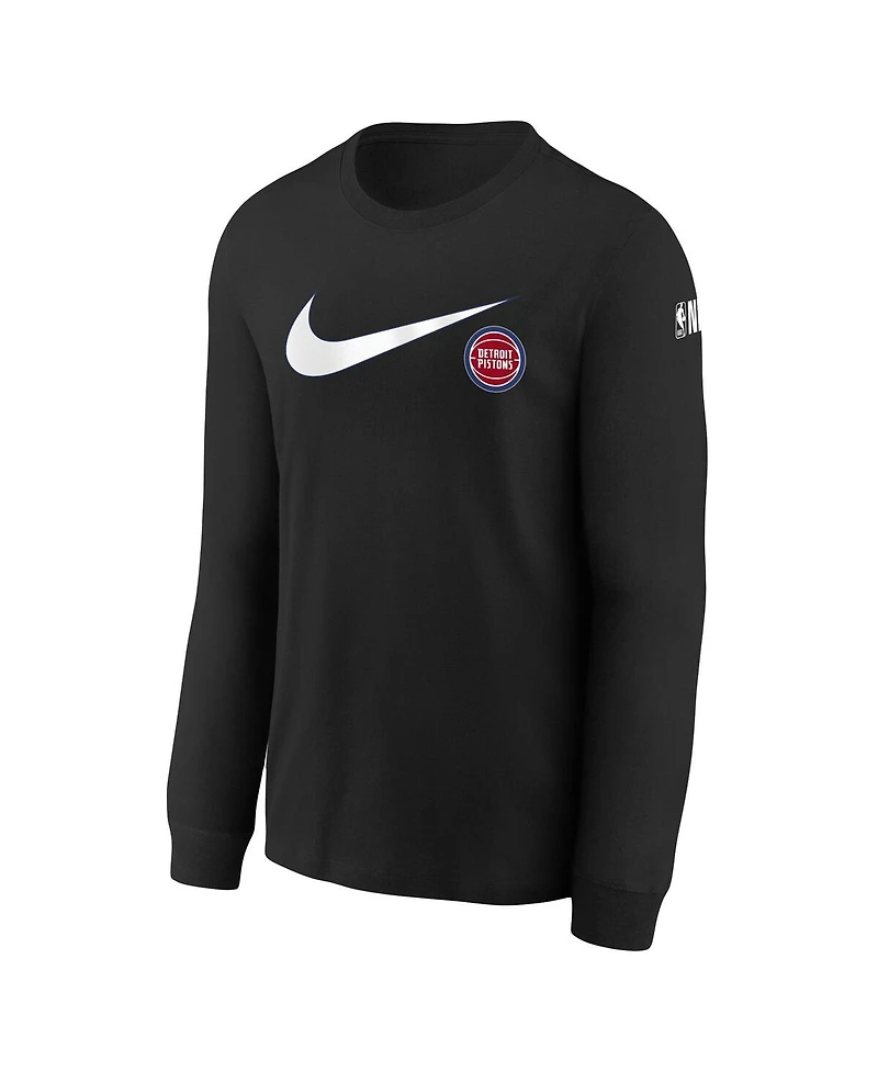 Nike Big Boys and Girls Black Detroit Pistons Swoosh Long Sleeve T-Shirt
