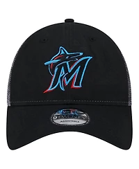 New Era Men's Black Miami Marlins Team Slick Trucker 9TWENTY Adjustable Hat