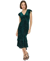 Tommy Hilfiger Women's Burnout Velvet Ruffled High-Low Dress