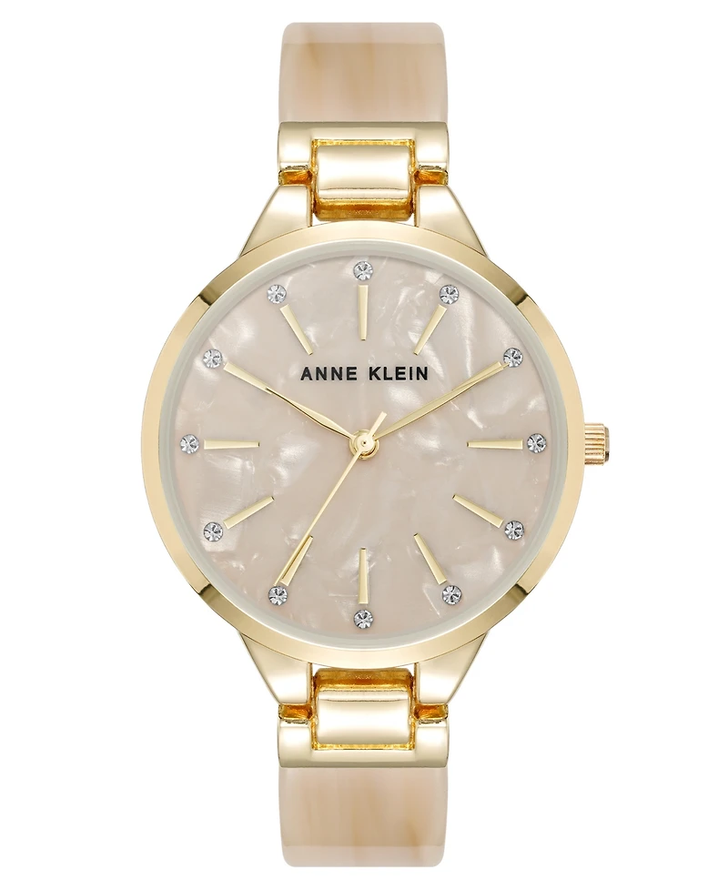 Anne Klein Women's Quartz Boyfriend Tan Acetate and Gold-Tone Metal Alloy Bangle Watch, 35.5mm