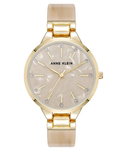 Anne Klein Women's Quartz Boyfriend Tan Acetate and Gold-Tone Metal Alloy Bangle Watch, 35.5mm