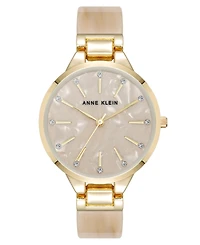 Anne Klein Women's Quartz Boyfriend Tan Acetate and Gold-Tone Metal Alloy Bangle Watch, 35.5mm