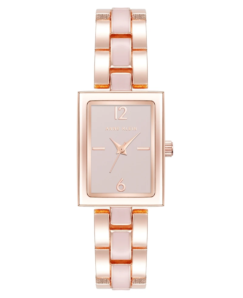 Anne Klein Women's Quartz Modern Rectangular Blush Enamel and Rose Gold-Tone Alloy Metal Watch, 21.5mm