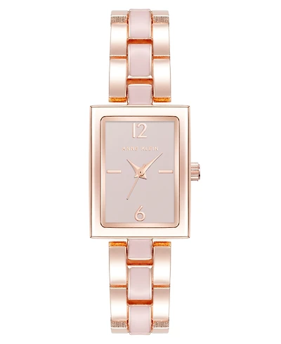 Anne Klein Women's Quartz Modern Rectangular Blush Enamel and Rose Gold-Tone Alloy Metal Watch, 21.5mm
