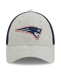 New Era Men's Heather Gray/Navy New England Patriots Pop Trucker 9FORTY Adjustable Hat