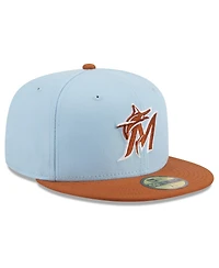 New Era Men's Light Blue/Brown Miami Marlins Spring Color Basic Two-Tone 59FIFTY Fitted Hat