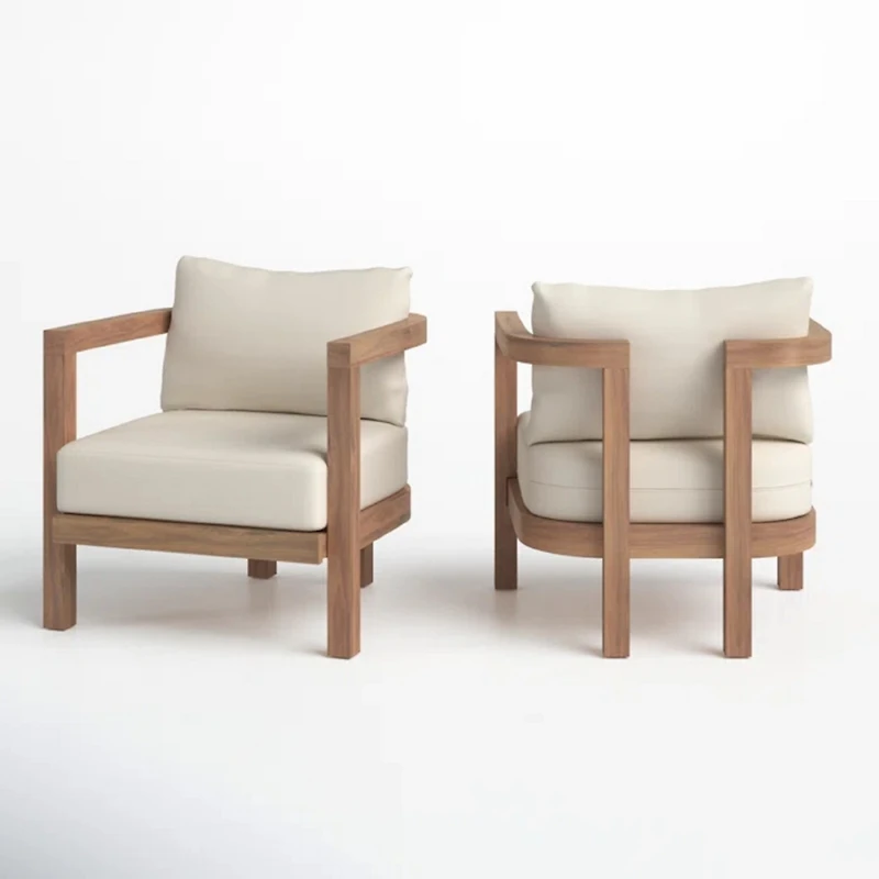 Modern Acacia Wood Club Chair With Cushions (Set Of 2)