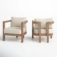 Modern Acacia Wood Club Chair With Cushions (Set Of 2)