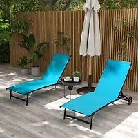 Adjustable Outdoor Chaise Lounge with Wheels (Blue)
