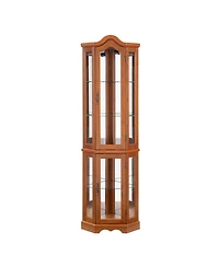 Simplie Fun Lighted Glass Curio Cabinet with Crown Corner