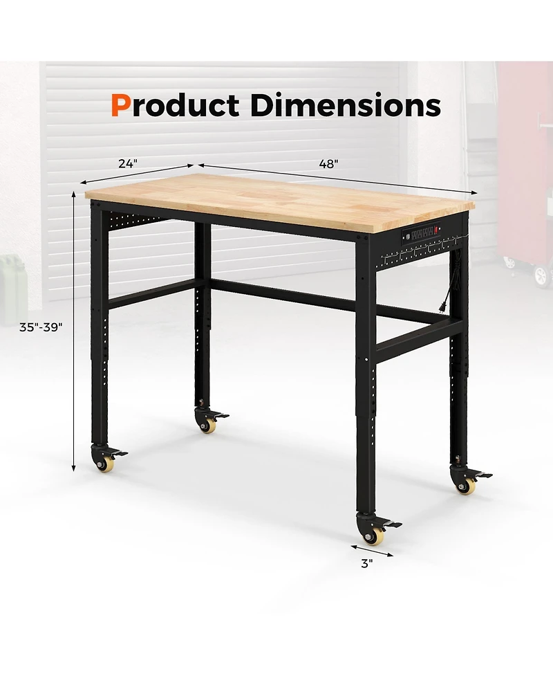 Sugift 48 Inch Adjustable Work Bench with Power Outlets