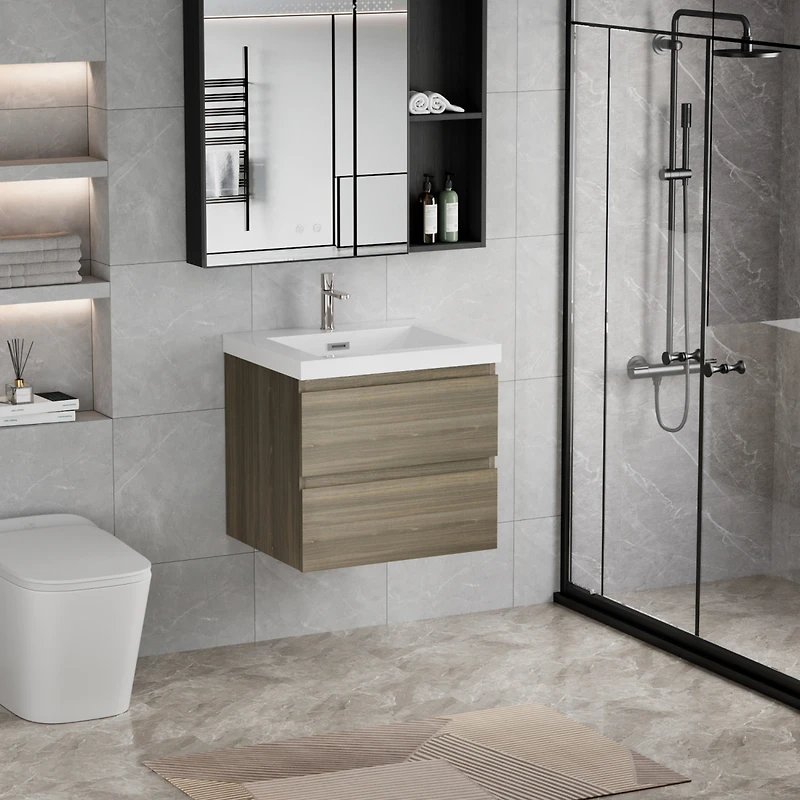 24" Floating Bathroom Vanity with Resin Sink and Soft-Close Drawers