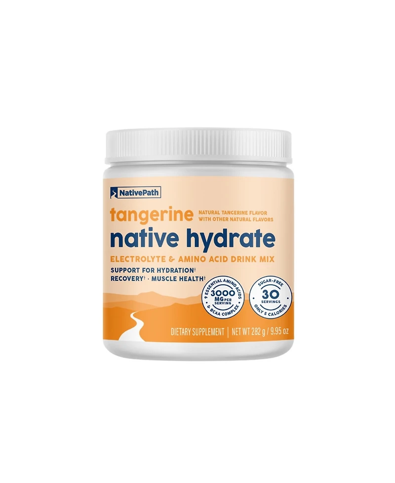 NativePath Native Hydrate, Zero Sugar, Electrolytes Powder with BCAAs, Tangerine Hydration, Keto & Paleo Friendly, 30 Servings