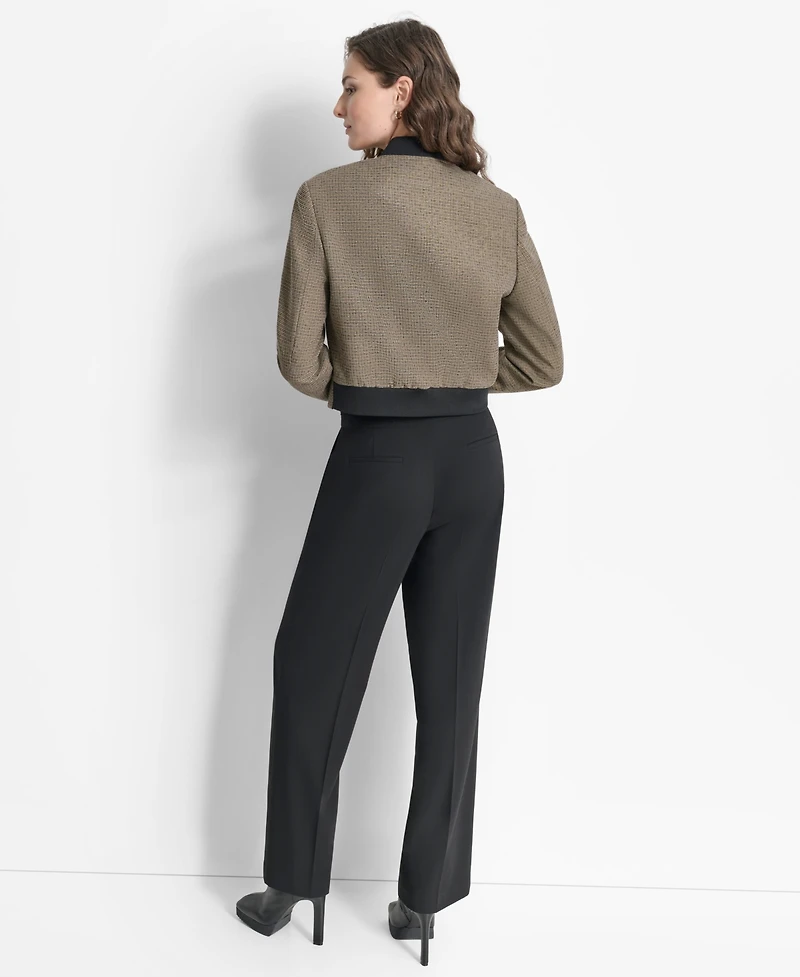Dkny Petite Tweed Zip-Front Bomber Jacket