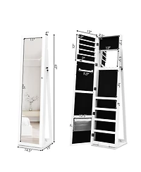 Skonyon Standing Lockable Jewelry Storage Organizer with Full-Length Mirror-White