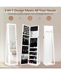 Skonyon Standing Lockable Jewelry Storage Organizer with Full-Length Mirror-White