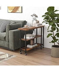 Skonyon 360° Rotating Sofa Side Table with 2-Tier Storage Shelves-Rustic Brown