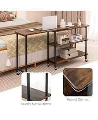 Skonyon 360° Rotating Sofa Side Table with 2-Tier Storage Shelves-Rustic Brown