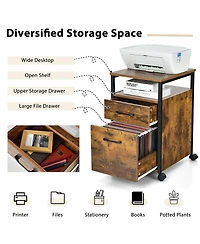 Skonyon 2 Drawer Mobile File Cabinet Printer Stand with Open Shelf for Letter Size-Rustic Brown