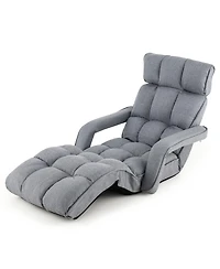 Skonyon 6-Position Adjustable Floor Chair with Adjustable Armrests and Footrest-Gray