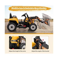 12V Battery Powered Kids Ride on Excavator with Adjustable Arm and Bucket-Yellow