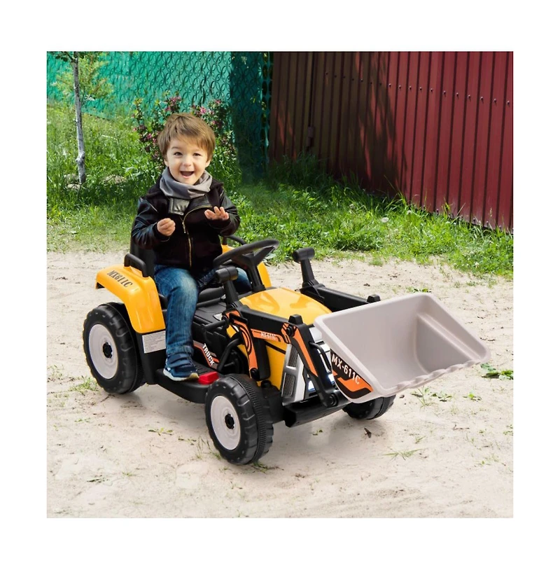 12V Battery Powered Kids Ride on Excavator with Adjustable Arm and Bucket-Yellow