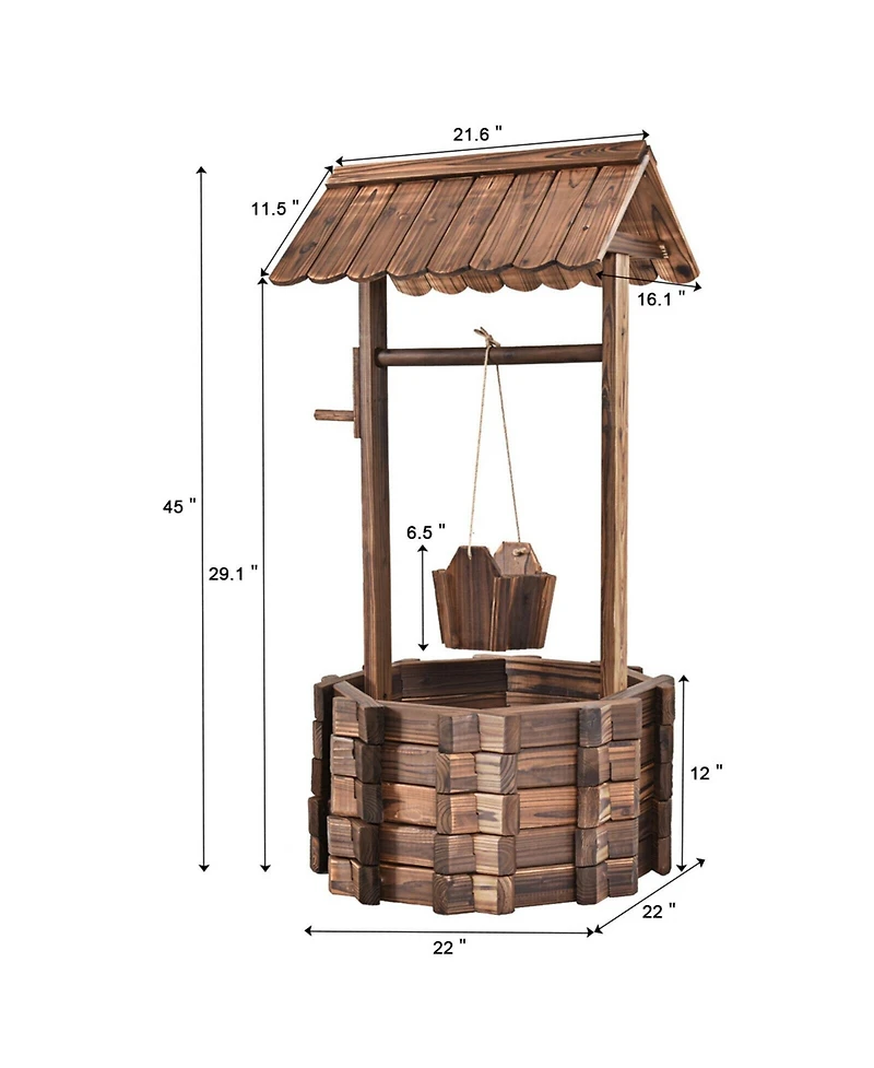 Sugift Outdoor Wooden Wishing Well Planter Bucket