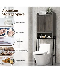 Sugift Over the Toilet Storage Cabinet Space Saver Organizer with Double Doors-Gray