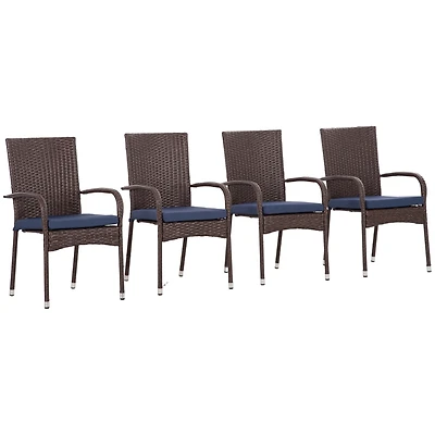 Stackable Rattan Outdoor Dining Chairs with Cushions (Set of 4)