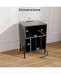 Skonyon Record Player Stand with Record Storage Shelf and Charging Station-Black
