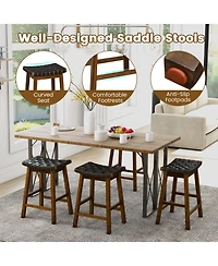 Faux Pu Leather Bar Height Stools Set of 2 with Woven Curved Seat-25 Inches