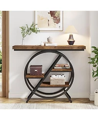 Tribesigns Console Table, 39.4-Inch Entryway Table with Thickened Tabletop, 4- Tier Industrial Narrow Hallway Sofa Table with Geometric Metal Frame fo