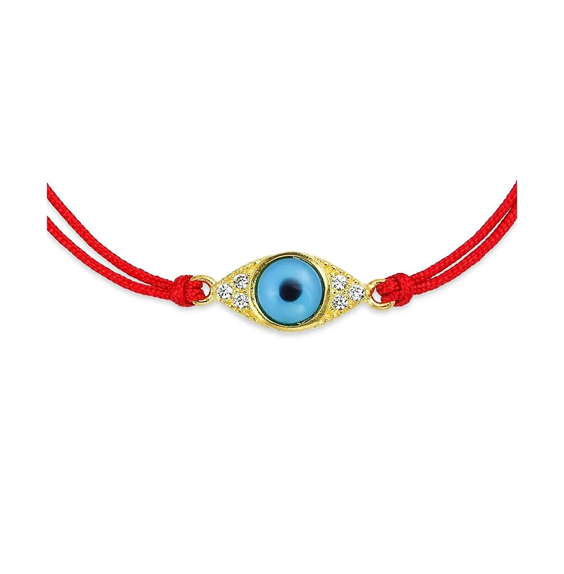 Bling Jewelry Minimalist Delicate Turkish Blue Evil Eye Red String Bracelet Cz Accent Gold Plated Sterling Silver