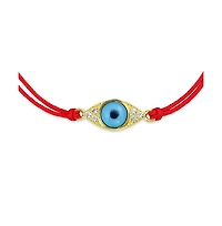 Bling Jewelry Minimalist Delicate Turkish Blue Evil Eye Red String Bracelet Cz Accent Gold Plated Sterling Silver