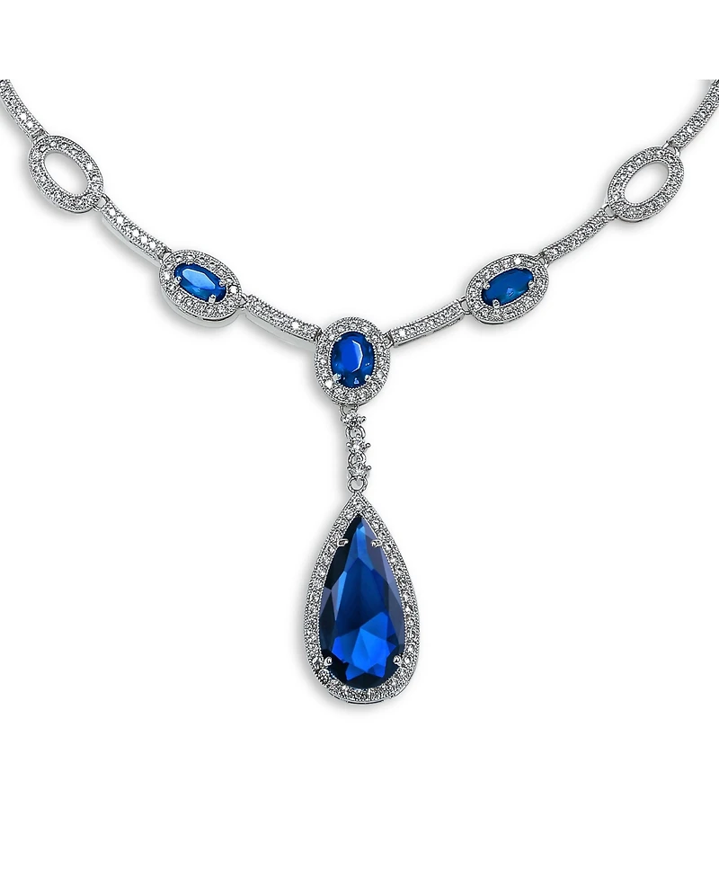 Bling Jewelry Oval Fashion Cubic Zirconia Cz Pear Shape Statement Large Teardrop Y Necklace Rhodium Plated